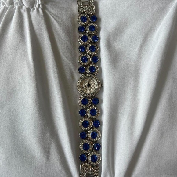 SILVER AND BLUE SUZANNA SOMERS RHINESTONE WATCH - Picture 4 of 6